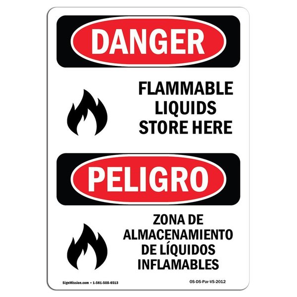 Signmission Safety Sign, OSHA, 18" Height, Rigid Plastic, Flammable Liquids Stored Here, Spanish OS-DS-P-1218-VS-2012